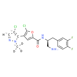 ChemSpider 2D Image | N-[(2S)-1-Amino-3-(3,4-difluorophenyl)-2-propanyl]-5-chloro-4-[4-chloro-1-(~13~C,~2~H_3_)methyl(~13~C_3_)-1H-pyrazol-5-yl]-2-furamide | C1413C4H13D3Cl2F2N4O2