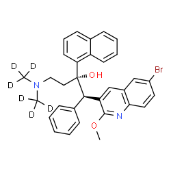 ChemSpider 2D Image | (1R,2S)-4-{Bis[(~2~H_3_)methyl]amino}-1-(6-bromo-2-methoxy-3-quinolinyl)-2-(1-naphthyl)-1-phenyl-2-butanol | C32H25D6BrN2O2