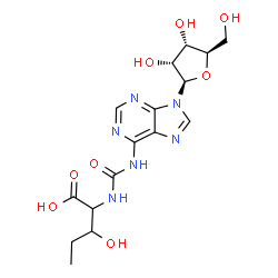 ChemSpider 2D Image | 2-[({9-[(2R,3R,4S,5R)-3,4-Dihydroxy-5-(hydroxymethyl)tetrahydro-2-furanyl]-9H-purin-6-yl}carbamoyl)amino]-3-hydroxypentanoic acid (non-preferred name) | C16H22N6O8