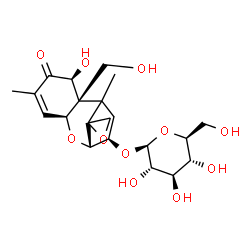 ChemSpider 2D Image | (2alpha,3alpha,7alpha,11beta,12xi)-7,15-Dihydroxy-8-oxo-12,13-epoxytrichothec-9-en-3-yl beta-L-glucopyranoside | C21H30O11