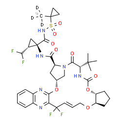 ChemSpider 2D Image | (1R,14E,18R,22R,26S,29S)-N-[(1R,2R)-2-(Difluoromethyl)-1-({[1-(~13~C,~2~H_3_)methylcyclopropyl]sulfonyl}carbamoyl)cyclopropyl]-13,13-difluoro-26-(2-methyl-2-propanyl)-24,27-dioxo-2,17,23-trioxa-4,11,2
5,28-tetraazapentacyclo[26.2.1.0~3,12~.0~5,10~.0~18,22~]hentriaconta-3,5(10),6,8,11,14-hexaene-29-carboxamide | C3713CH43D3F4N6O9S