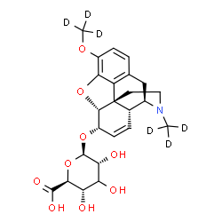 ChemSpider 2D Image | (5alpha,6alpha)-17-(~2~H_3_)Methyl-3-[(~2~H_3_)methyloxy]-7,8-didehydro-4,5-epoxymorphinan-6-yl (3xi)-beta-D-ribo-hexopyranosiduronic acid | C24H23D6NO9