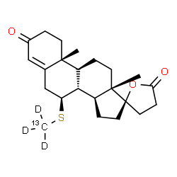 ChemSpider 2D Image | (7S,8R,9S,10R,13S,14S,17R)-10,13-Dimethyl-7-[(~13~C,~2~H_3_)methylsulfanyl]-1,6,7,8,9,10,11,12,13,14,15,16-dodecahydro-3'H-spiro[cyclopenta[a]phenanthrene-17,2'-furan]-3,5'(2H,4'H)-dione | C2213CH29D3O3S