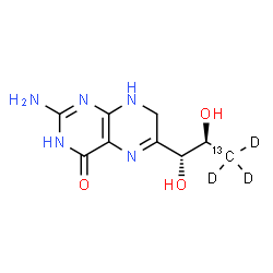 ChemSpider 2D Image | 2-Amino-6-[(1R,2S)-1,2-dihydroxy(3-~13~C,3,3,3-~2~H_3_)propyl]-7,8-dihydro-4(3H)-pteridinone | C813CH10D3N5O3