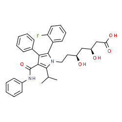 ChemSpider 2D Image | (3S,5S)-7-[2-(2-Fluorophenyl)-5-isopropyl-3-phenyl-4-(phenylcarbamoyl)-1H-pyrrol-1-yl]-3,5-dihydroxyheptanoic acid | C33H35FN2O5