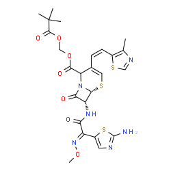 ChemSpider 2D Image | [(2,2-Dimethylpropanoyl)oxy]methyl (6R,7R)-7-{[(2Z)-2-(2-amino-1,3-thiazol-5-yl)-2-(methoxyimino)acetyl]amino}-3-[(Z)-2-(4-methyl-1,3-thiazol-5-yl)vinyl]-8-oxo-5-thia-1-azabicyclo[4.2.0]oct-3-ene-2-ca
rboxylate | C25H28N6O7S3
