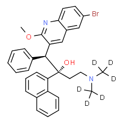 ChemSpider 2D Image | (1S,2S)-4-{Bis[(~2~H_3_)methyl]amino}-1-(6-bromo-2-methoxy-3-quinolinyl)-2-(1-naphthyl)-1-phenyl-2-butanol | C32H25D6BrN2O2