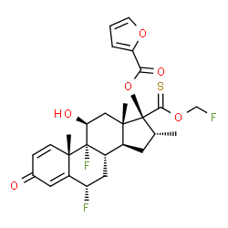 ChemSpider 2D Image | (6alpha,11beta,16alpha,17beta)-6,9-Difluoro-17-[(fluoromethoxy)carbonothioyl]-11-hydroxy-16-methyl-3-oxoandrosta-1,4-dien-17-yl 2-furoate | C27H29F3O6S