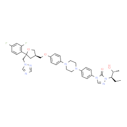 ChemSpider 2D Image | 2,5-Anhydro-1,3,4-trideoxy-2-(2,4-difluorophenyl)-4-({4-[4-(4-{1-[(2R,3R)-2-hydroxy-3-pentanyl]-5-oxo-1,5-dihydro-4H-1,2,4-triazol-4-yl}phenyl)-1-piperazinyl]phenoxy}methyl)-1-(1H-1,2,4-triazol-1-yl)-
D-erythro-pentitol | C37H42F2N8O4
