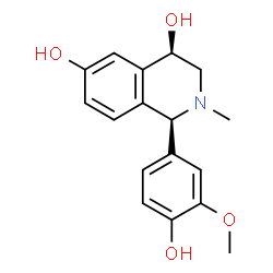 ChemSpider 2D Image | (1S,4R)-1-(4-Hydroxy-3-methoxyphenyl)-2-methyl-1,2,3,4-tetrahydro-4,6-isoquinolinediol | C17H19NO4