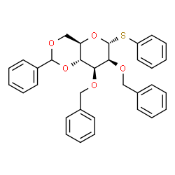 ChemSpider 2D Image | Phenyl 2,3-di-O-benzyl-4,6-O-benzylidene-1-thio-alpha-D-mannopyranoside | C33H32O5S