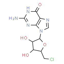 ChemSpider 2D Image | 2-Amino-9-(5-chloro-5-deoxypentofuranosyl)-1,9-dihydro-6H-purin-6-one | C10H12ClN5O4