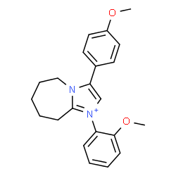 ChemSpider 2D Image | 1-(2-Methoxyphenyl)-3-(4-methoxyphenyl)-6,7,8,9-tetrahydro-5H-imidazo[1,2-a]azepin-1-ium | C22H25N2O2