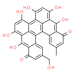 ChemSpider 2D Image | 1,3,4,6,7,16-Hexahydroxy-10-(hydroxymethyl)-13-methyldibenzo[a,o]perylene-8,15-dione | C30H18O9