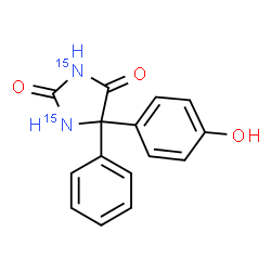 ChemSpider 2D Image | 5-(4-Hydroxyphenyl)-5-phenyl-2,4-(~15~N_2_)imidazolidinedione | C15H1215N2O3