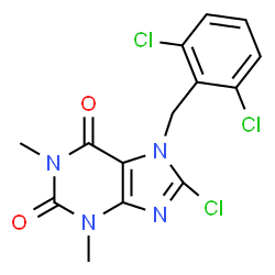 ChemSpider 2D Image | 8-Chloro-7-(2,6-dichlorobenzyl)-1,3-dimethyl-3,7-dihydro-1H-purine-2,6-dione | C14H11Cl3N4O2