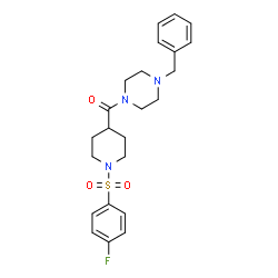 ChemSpider 2D Image | (4-Benzyl-1-piperazinyl){1-[(4-fluorophenyl)sulfonyl]-4-piperidinyl}methanone | C23H28FN3O3S