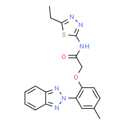 ChemSpider 2D Image | 2-[2-(2H-Benzotriazol-2-yl)-4-methylphenoxy]-N-(5-ethyl-1,3,4-thiadiazol-2-yl)acetamide | C19H18N6O2S