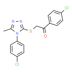 ChemSpider 2D Image | 1-(4-Chlorophenyl)-2-{[4-(4-chlorophenyl)-5-methyl-4H-1,2,4-triazol-3-yl]sulfanyl}ethanone | C17H13Cl2N3OS