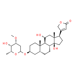 ChemSpider 2D Image | (3beta,5beta,11alpha)-3-[(2,6-Dideoxy-3-O-methyl-D-lyxo-hexopyranosyl)oxy]-11,14-dihydroxycard-20(22)-enolide | C30H46O8