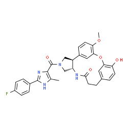 ChemSpider 2D Image | (2R,6S)-4-{[2-(4-Fluorophenyl)-5-methyl-1H-imidazol-4-yl]carbonyl}-14-hydroxy-18-methoxy-16-oxa-4,7-diazatetracyclo[15.3.1.1~11,15~.0~2,6~]docosa-1(21),11(22),12,14,17,19-hexaen-8-one | C31H29FN4O5