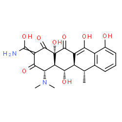 ChemSpider 2D Image | (4S,4aR,5S,5aR,6R,12aS)-2-[Amino(hydroxy)methylene]-4-(dimethylamino)-5,10,11,12a-tetrahydroxy-6-methyl-4a,5a,6,12a-tetrahydro-1,3,12(2H,4H,5H)-tetracenetrione | C22H24N2O8