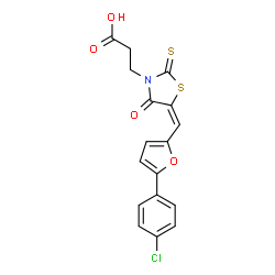 ChemSpider 2D Image | 3-Thiazolidinepropanoic acid, 5-[[5-(4-chlorophenyl)-2-furanyl]methylene]-4-oxo-2-thioxo- | C17H12ClNO4S2