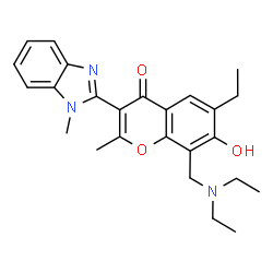 ChemSpider 2D Image | 8-Diethylaminomethyl-6-ethyl-7-hydroxy-2-methyl-3-(1-methyl-1H-benzoimidazol-2-yl)-chromen-4-one | C25H29N3O3