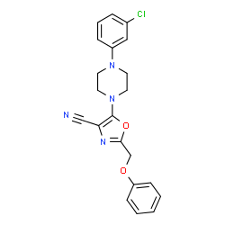 ChemSpider 2D Image | 5-[4-(3-Chlorophenyl)-1-piperazinyl]-2-(phenoxymethyl)-1,3-oxazole-4-carbonitrile | C21H19ClN4O2