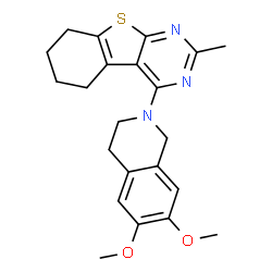 ChemSpider 2D Image | 4-(6,7-Dimethoxy-3,4-dihydro-2(1H)-isoquinolinyl)-2-methyl-5,6,7,8-tetrahydro[1]benzothieno[2,3-d]pyrimidine | C22H25N3O2S