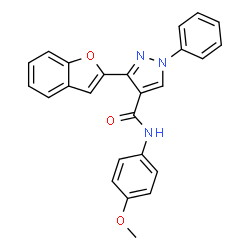 ChemSpider 2D Image | 3-(1-Benzofuran-2-yl)-N-(4-methoxyphenyl)-1-phenyl-1H-pyrazole-4-carboxamide | C25H19N3O3