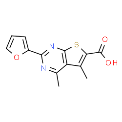 ChemSpider 2D Image | 2-(2-Furyl)-4,5-dimethylthieno[2,3-d]pyrimidine-6-carboxylic acid | C13H10N2O3S