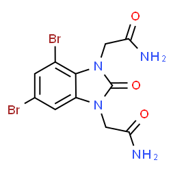 ChemSpider 2D Image | 2,2'-(4,6-Dibromo-2-oxo-1H-benzimidazole-1,3(2H)-diyl)diacetamide | C11H10Br2N4O3