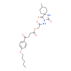 ChemSpider 2D Image | 2-[(8-Methyl-2,4-dioxo-1,3-diazaspiro[4.5]dec-3-yl)amino]-2-oxoethyl 4-oxo-4-[4-(pentyloxy)phenyl]butanoate | C26H35N3O7