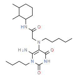 ChemSpider 2D Image | N~2~-(6-Amino-1-butyl-2,4-dioxo-1,2,3,4-tetrahydro-5-pyrimidinyl)-N-(2,3-dimethylcyclohexyl)-N~2~-pentylglycinamide | C23H41N5O3