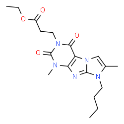 ChemSpider 2D Image | Ethyl 3-(8-butyl-1,7-dimethyl-2,4-dioxo-1,2,4,8-tetrahydro-3H-imidazo[2,1-f]purin-3-yl)propanoate | C18H25N5O4