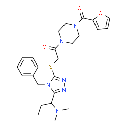 ChemSpider 2D Image | 2-({4-Benzyl-5-[1-(dimethylamino)propyl]-4H-1,2,4-triazol-3-yl}sulfanyl)-1-[4-(2-furoyl)-1-piperazinyl]ethanone | C25H32N6O3S
