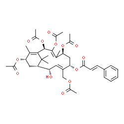 ChemSpider 2D Image | (1R,2S,3E,5S,7S,10R,13S)-7,9,10,13-Tetraacetoxy-4-(acetoxymethyl)-2-hydroxy-8,12,15,15-tetramethylbicyclo[9.3.1]pentadeca-3,8,11-trien-5-yl (2E)-3-phenylacrylate | C39H48O13