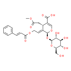 ChemSpider 2D Image | (2S,3E,4S)-2-(beta-D-Glucopyranosyloxy)-4-(2-methoxy-2-oxoethyl)-3-(2-{[(2E)-3-phenyl-2-propenoyl]oxy}ethylidene)-3,4-dihydro-2H-pyran-5-carboxylic acid | C26H30O13