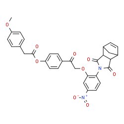 ChemSpider 2D Image | 4-{[2-(3,5-Dioxo-4-azatricyclo[5.2.1.0~2,6~]dec-8-en-4-yl)-5-nitrophenoxy]acetyl}phenyl (4-methoxyphenyl)acetate | C32H26N2O9
