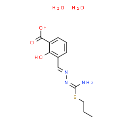 ChemSpider 2D Image | 2-Hydroxy-3-[(E)-{[imino(propylsulfanyl)methyl]hydrazono}methyl]benzoic acid dihydrate | C12H19N3O5S