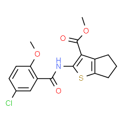 ChemSpider 2D Image | Methyl 2-[(5-chloro-2-methoxybenzoyl)amino]-5,6-dihydro-4H-cyclopenta[b]thiophene-3-carboxylate | C17H16ClNO4S