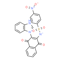 ChemSpider 2D Image | [3-(1H-3,1-Benzimidazol-1-ium-1-yl)-1,4-dioxo-1,4-dihydro-2-naphthalenyl][(4-nitrophenyl)sulfonyl]azanide | C23H14N4O6S