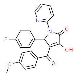 ChemSpider 2D Image | 5-(4-Fluorophenyl)-3-hydroxy-4-(4-methoxybenzoyl)-1-(2-pyridinyl)-1,5-dihydro-2H-pyrrol-2-one | C23H17FN2O4