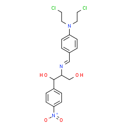 ChemSpider 2D Image | 2-[(E)-{4-[Bis(2-chloroethyl)amino]benzylidene}amino]-1-(4-nitrophenyl)-1,3-propanediol | C20H23Cl2N3O4