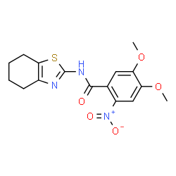 ChemSpider 2D Image | 4,5-Dimethoxy-2-nitro-N-(4,5,6,7-tetrahydro-1,3-benzothiazol-2-yl)benzamide | C16H17N3O5S