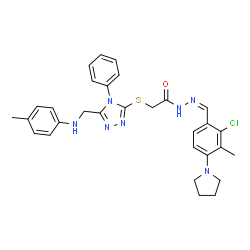 ChemSpider 2D Image | N'-{(Z)-[2-Chloro-3-methyl-4-(1-pyrrolidinyl)phenyl]methylene}-2-[(5-{[(4-methylphenyl)amino]methyl}-4-phenyl-4H-1,2,4-triazol-3-yl)sulfanyl]acetohydrazide | C30H32ClN7OS