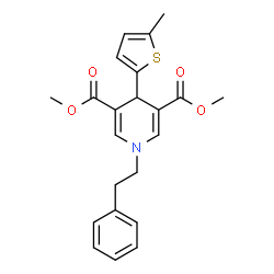 ChemSpider 2D Image | Dimethyl 4-(5-methyl-2-thienyl)-1-(2-phenylethyl)-1,4-dihydro-3,5-pyridinedicarboxylate | C22H23NO4S
