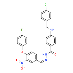 ChemSpider 2D Image | 4-[(4-Chlorobenzyl)amino]-N'-{(Z)-[4-(4-fluorophenoxy)-3-nitrophenyl]methylene}benzohydrazide | C27H20ClFN4O4