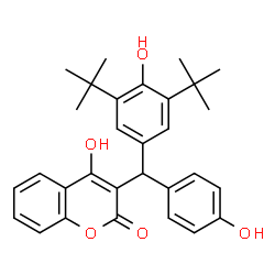 ChemSpider 2D Image | 3-[(3,5-Di-tert-butyl-4-hydroxyphenyl)(4-hydroxyphenyl)methyl]-4-hydroxy-2H-chromen-2-one | C30H32O5